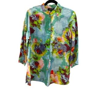 Citron Santa Monica Vegan Silk Blend Water Color Abstract‎ Floral Tunic Size M